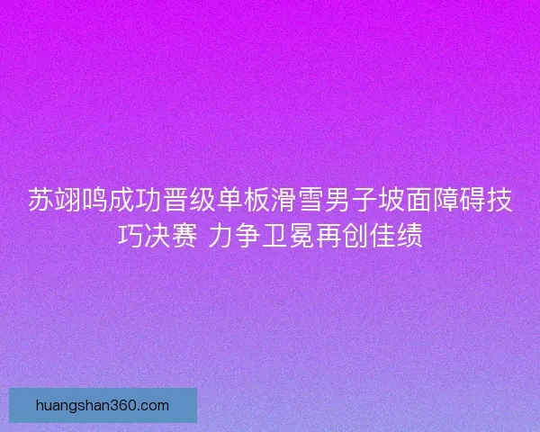 苏翊鸣成功晋级单板滑雪男子坡面障碍技巧决赛 力争卫冕再创佳绩